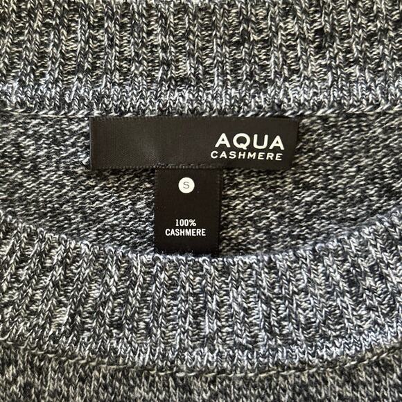 AQUA BLOOMINGDALE'S 100% Cashmere Black Beige Melange Knit Crew Neck Pullover S - Picture 3 of 5
